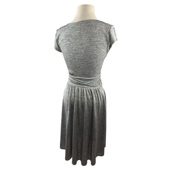 Maeve x Anthropologie Tamera Metallic Silver Shimmer Jersey Dress Faux Wrap XS - Picture 11 of 15